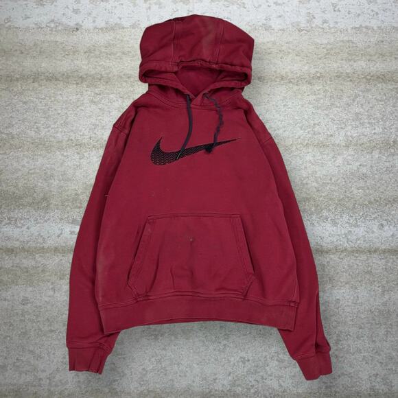 Nike Other - Vintage Y2K Nike Hoodie Mens M Red Black Swoosh Cotton Pullover